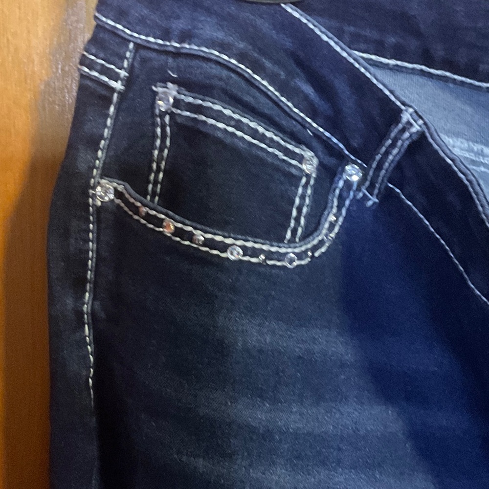 Women’s Dark Blue Boot Cut Jeans with Contrast Stitching - Picture 2 of 6